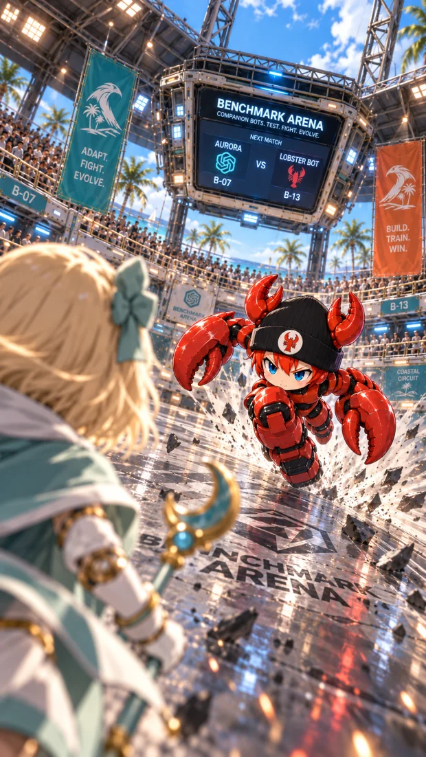 Lobster Bot sprints toward Aurora across Benchmark Arena